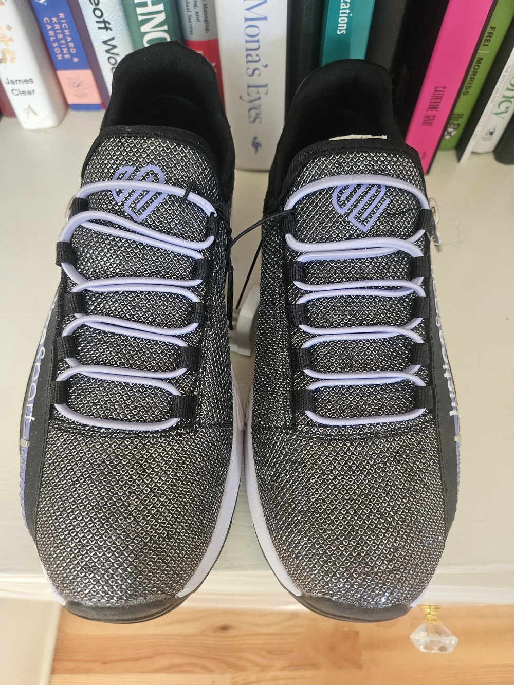 Justice Girls' Black and Lavender Slip-On Sneakers